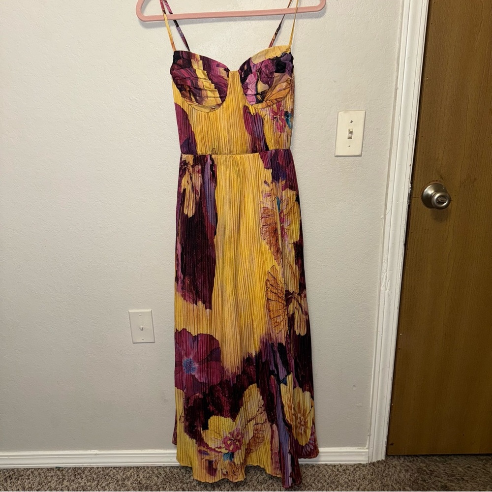 Yellow & Purple Floral Maxi Dress - Sleeveless Pleated Sundress